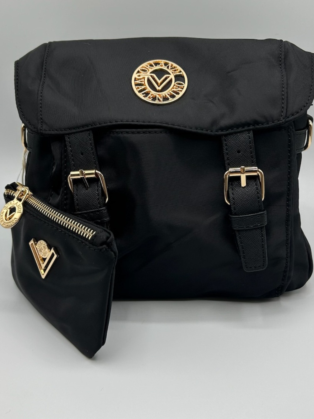 Valentino Orlandi Small Backpack with Gold Accents and Coin Pouch